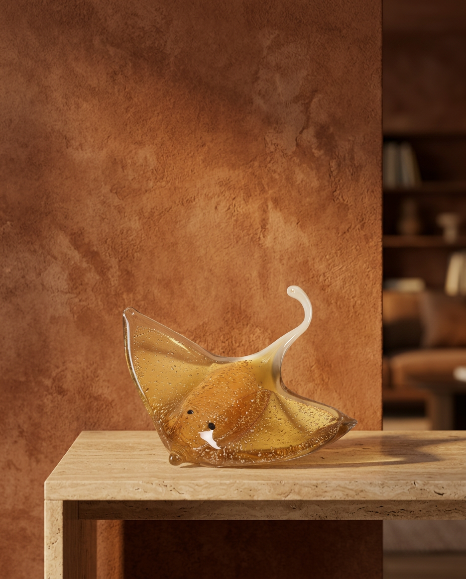Wing Glass Tray, Amber, styled in a real interior setting