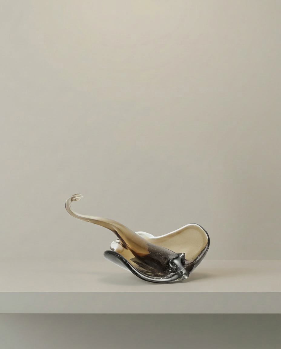 Wing Glass Tray, Smoke, front view on neutral background