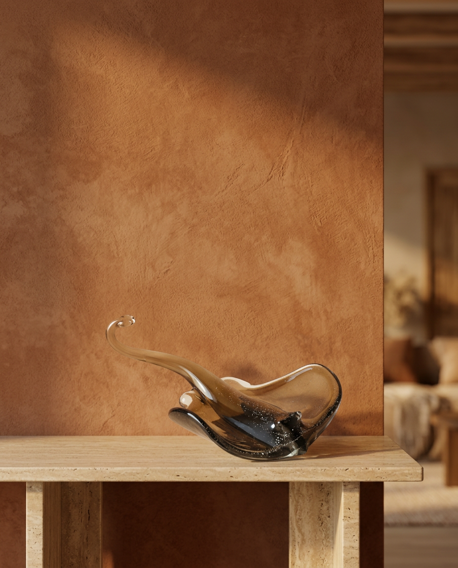 Wing Glass Tray, Smoke, styled in a real interior setting
