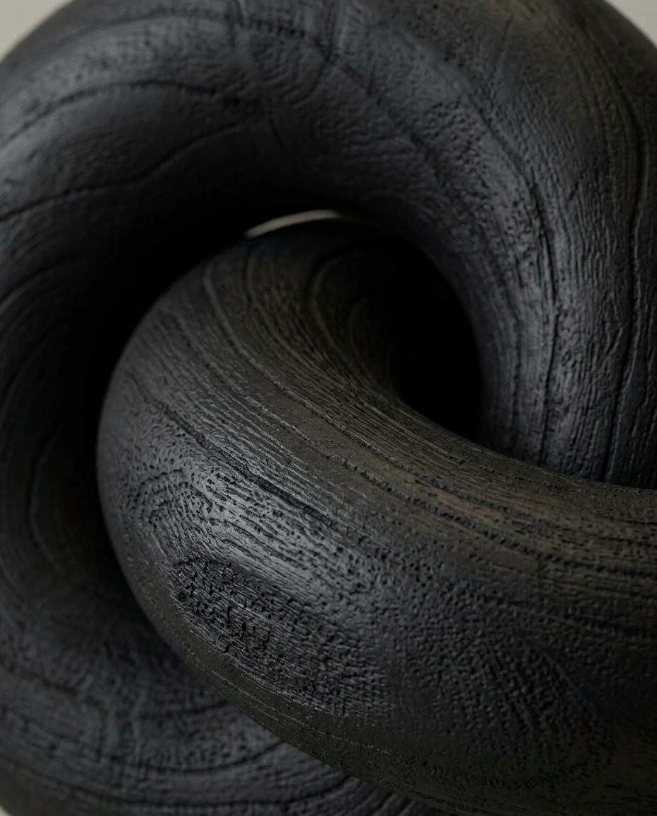 Wood Knot Sculpture, Black, close-up detail showing texture and material