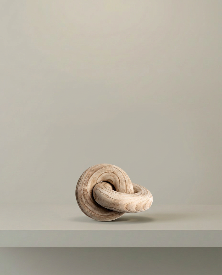 Wood Knot Sculpture, Natural, front view on neutral background