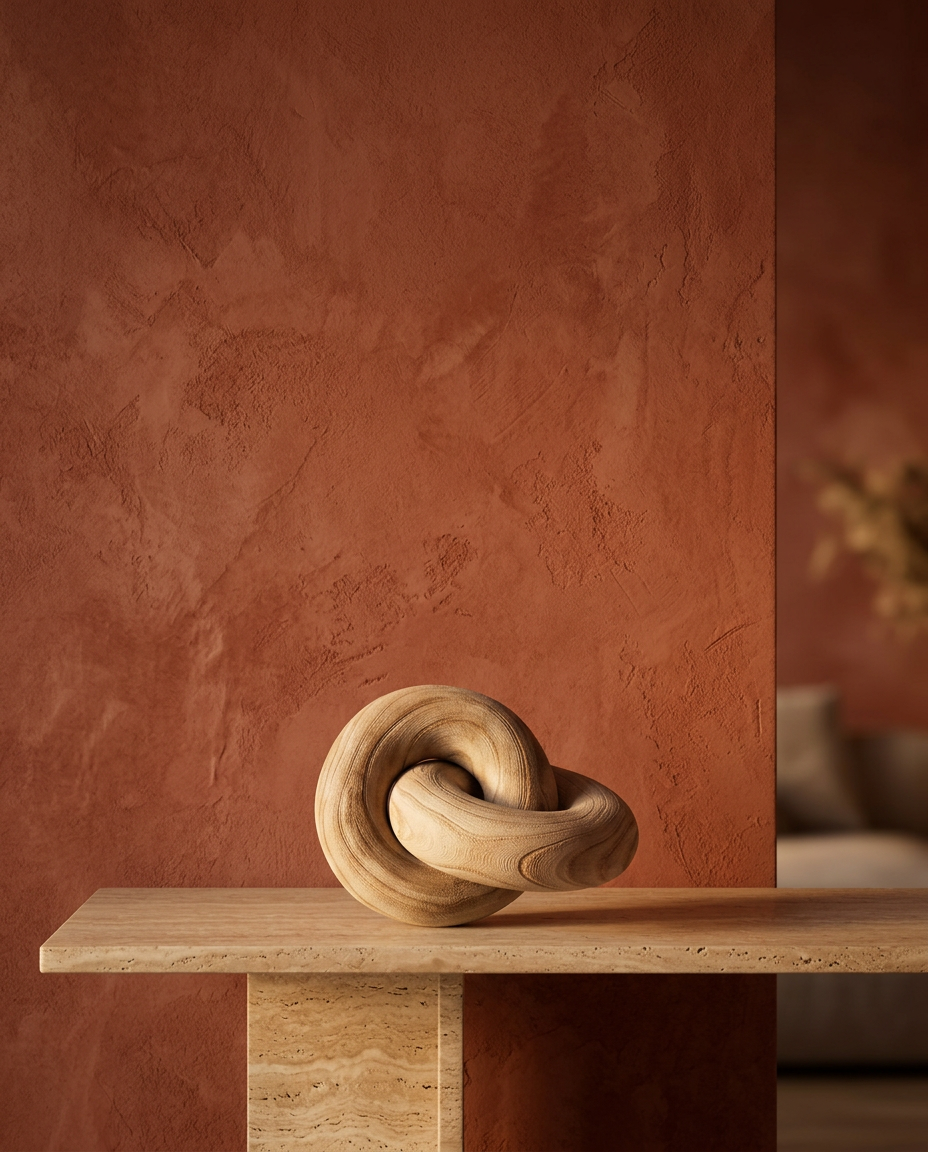 Wood Knot Sculpture, Natural, styled in a real interior setting