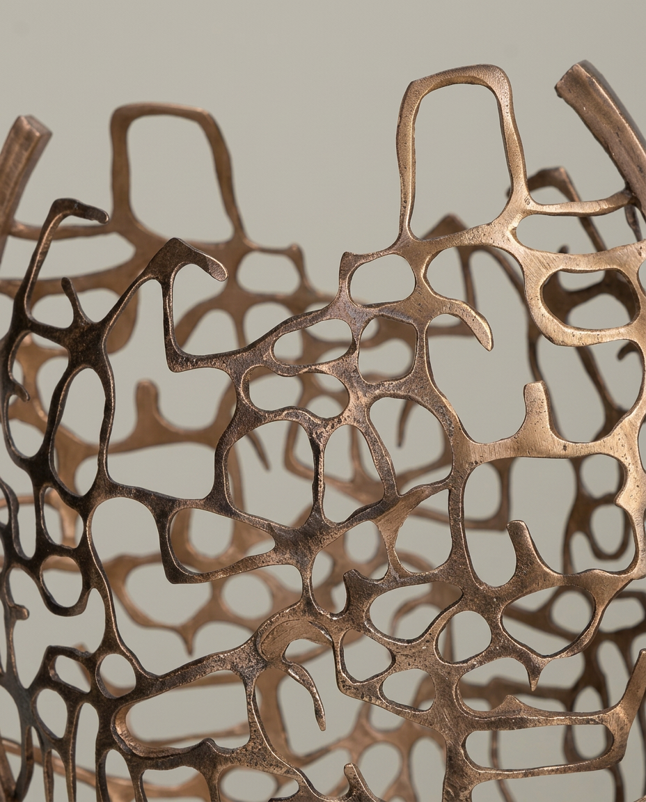 Woven Gold Sculpture on Marble Base, close-up detail showing texture and material